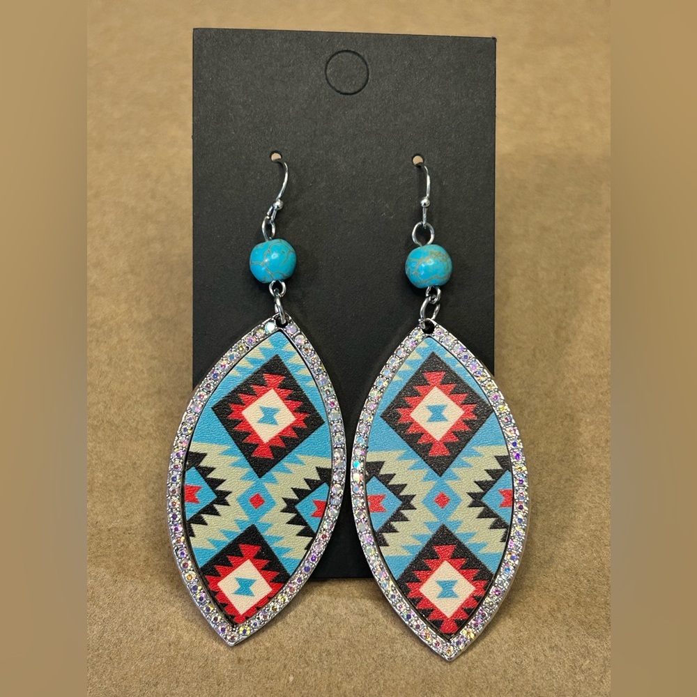 #431 | $26
Native & Rhinestone Dangle Earrings with Turquoise Accent Beads